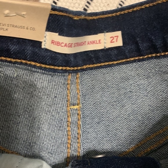 Levi's Ribcage Straight Ankle Jeans distressed dark Wash buttons fly NWT size 27 - Picture 6 of 16